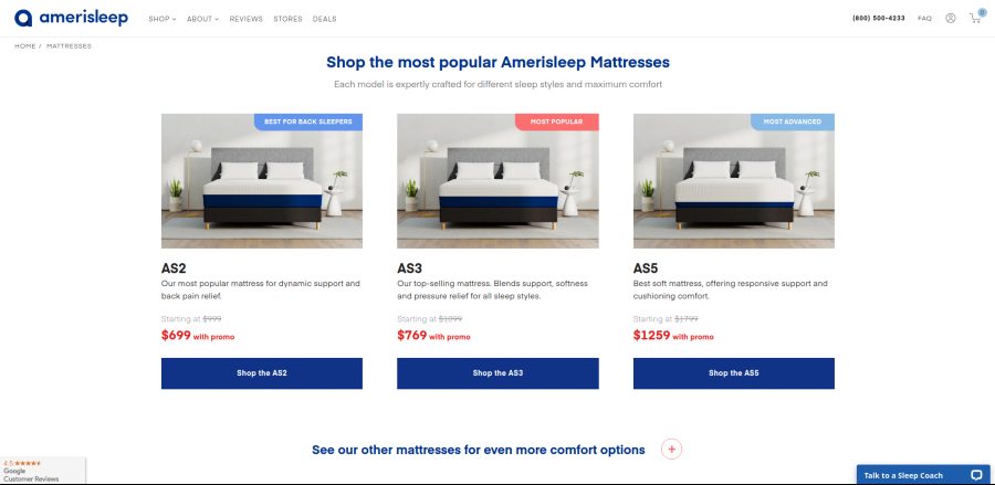 shop the most popular Amerisleep Mattresses